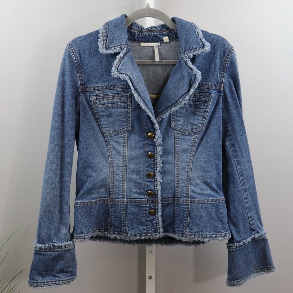 Classiques Entier Denim Blazer Jacket Frayed Trim Stretch‎ Size 6